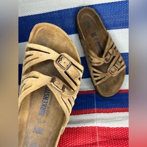 🎉✨ Birkenstock Granada Tan Leather Butterfly Strap Sandals Soft Footbed Size 8